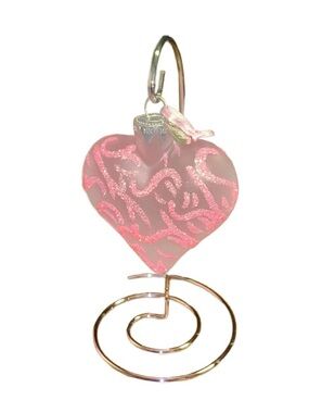 Mary Kay ~ 2007 ~ Pink Heart W/ Glitter Glass Ornament ~ New W/ Box & Stand